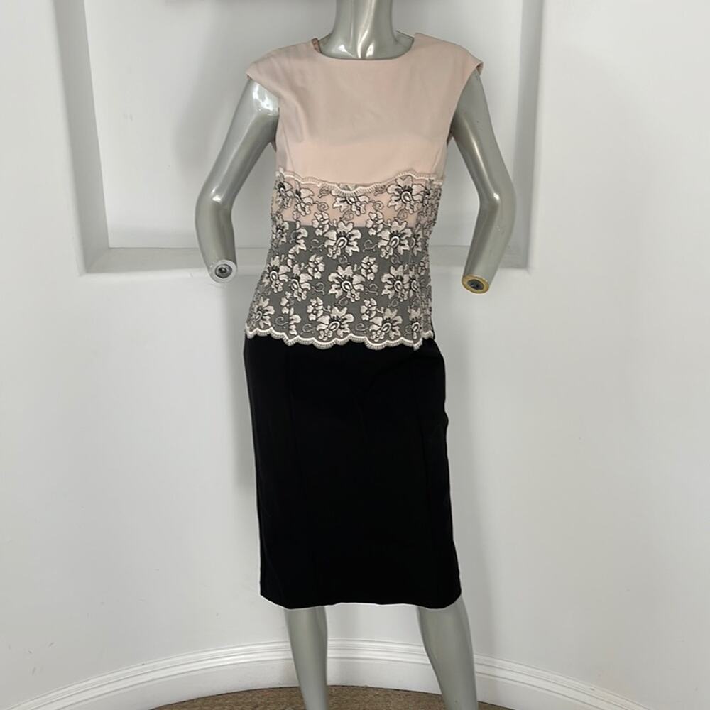 RINASCIMENTO Cap Sleeve Lace Accent Italy Sheath Dress Black/Pink Cocktail  XL